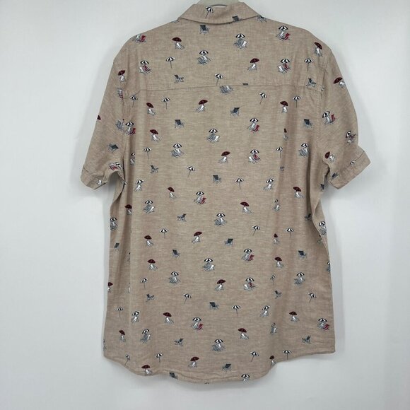 Point Zero Linen Button Shirt Men's Large beach chair umbrella Hawaiian Short Sl - Picture 8 of 11